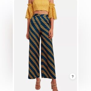 Forever 21 Chain‎ Print Trousers Women’s M Mustard Yellow Wide Leg High Rise
